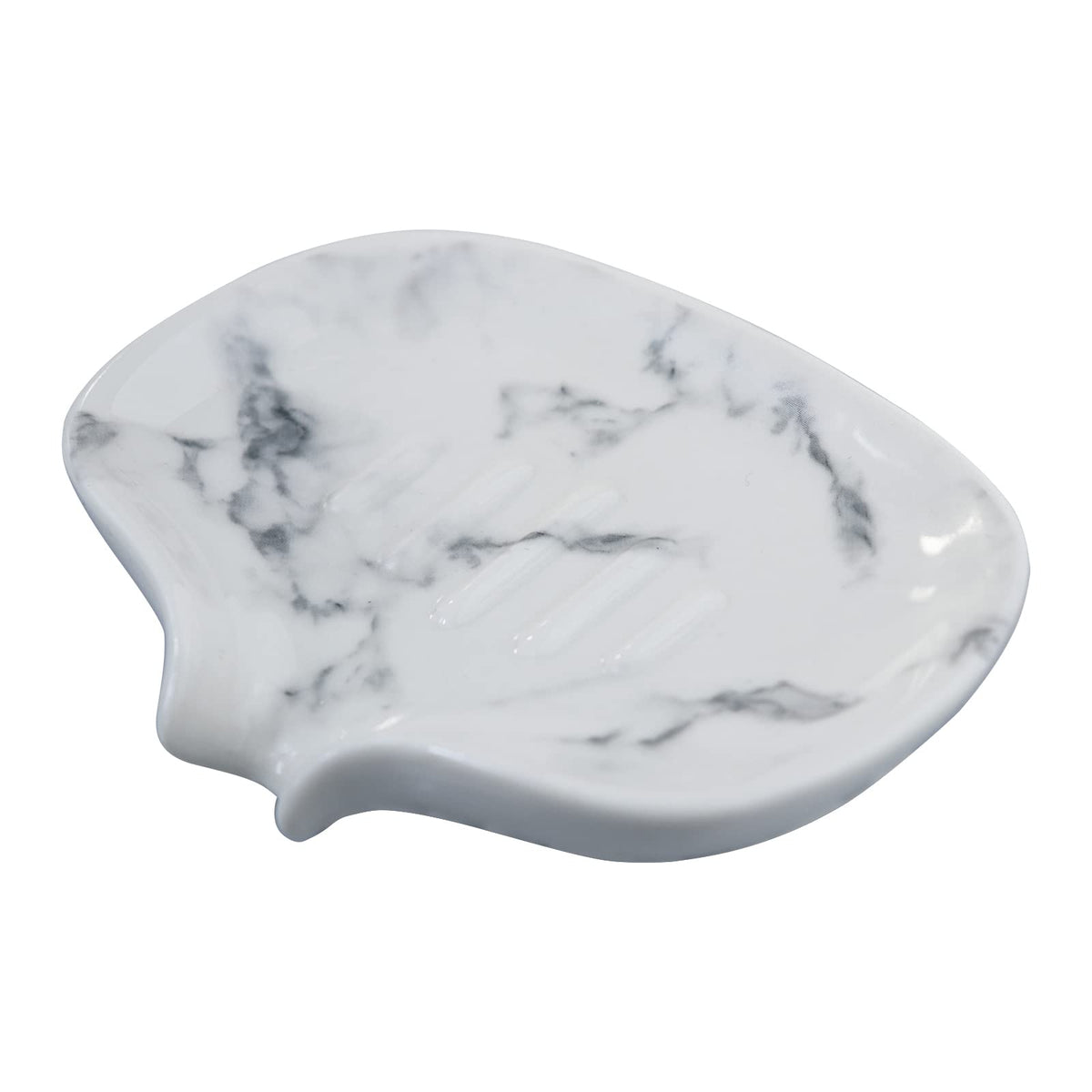 White Soap Dish Ceramic Self Draining Soap Dish Waterfall Slot Gold Edge Bathroom Accessories for Bathroom, Kitchen,Bar Counter