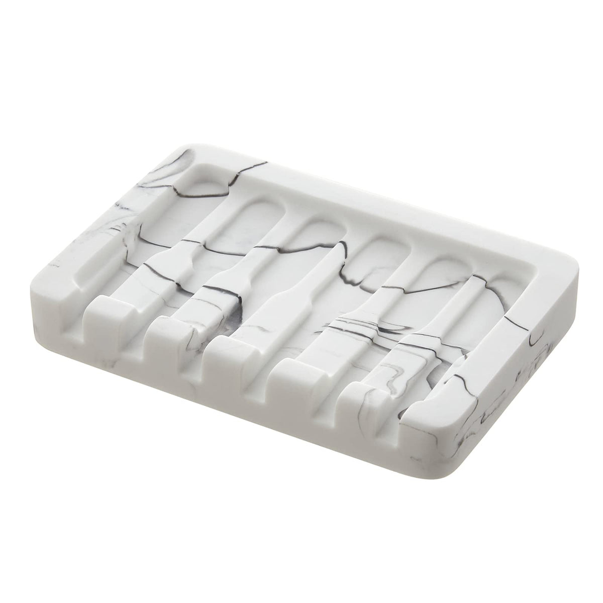 INIUNIK 2PCS Self Draining Soap Dish - Marble Look Soap Holder Tray Savers Box Container Sponge Holder for Bathroom Shower Kitchen, White