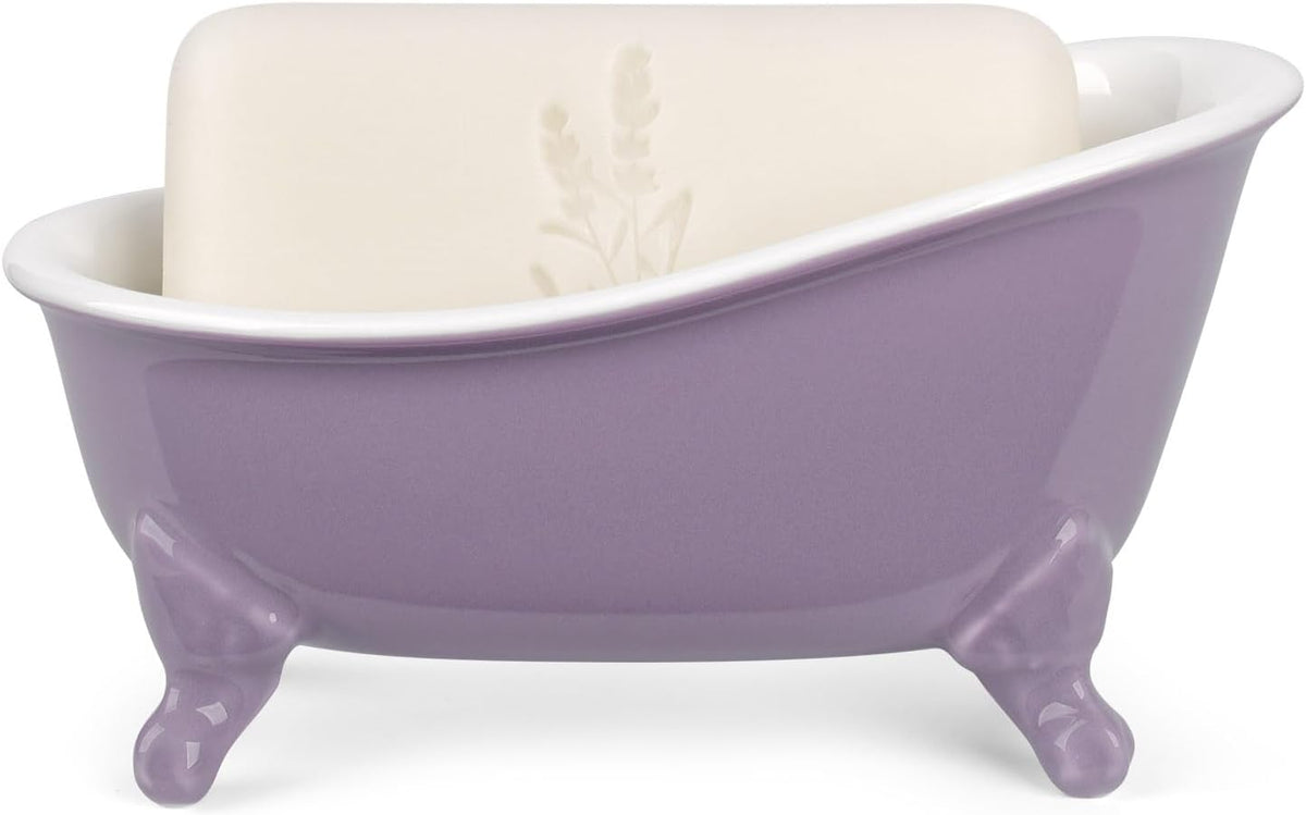Vintage Ceramic Mini Clawfoot Bathtub Bar Soap Holder,Lavender