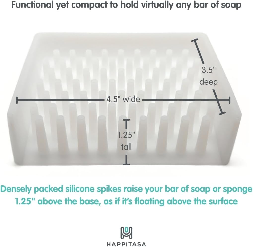 Silicone Draining Soap Dish, Floating Sloped Design, Universal Fit, Extra Thick (Clear White, 4.5"x3.5")