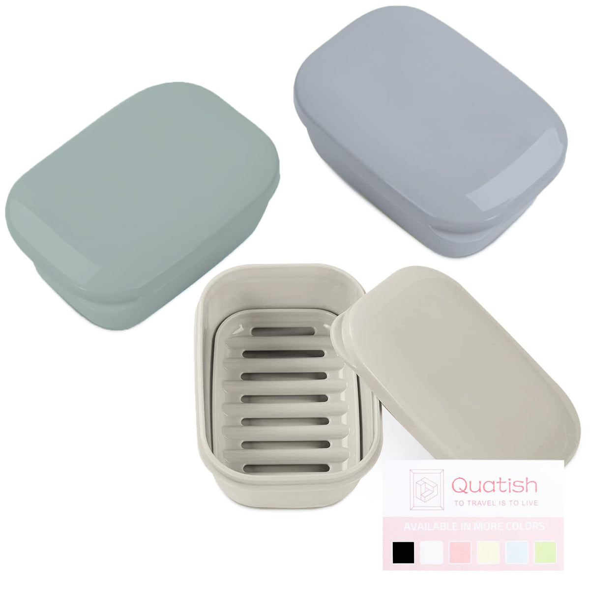 Quatish 4 Pack Travel Soap Case Leakproof, Portable Travel Bar Soap Holder Container with Lid for Camping, Gym, Multicolor