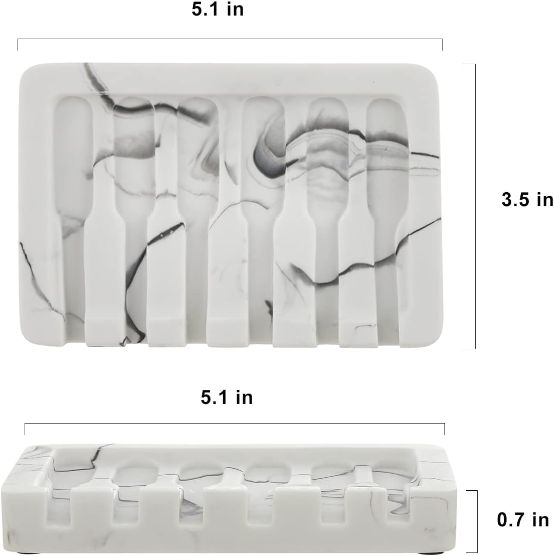 INIUNIK 2PCS Self Draining Soap Dish - Marble Look Soap Holder Tray Savers Box Container Sponge Holder for Bathroom Shower Kitchen, White