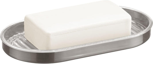 iDesign Soap Dish Holder for Bar Soap, Clear/Brushed Nickel