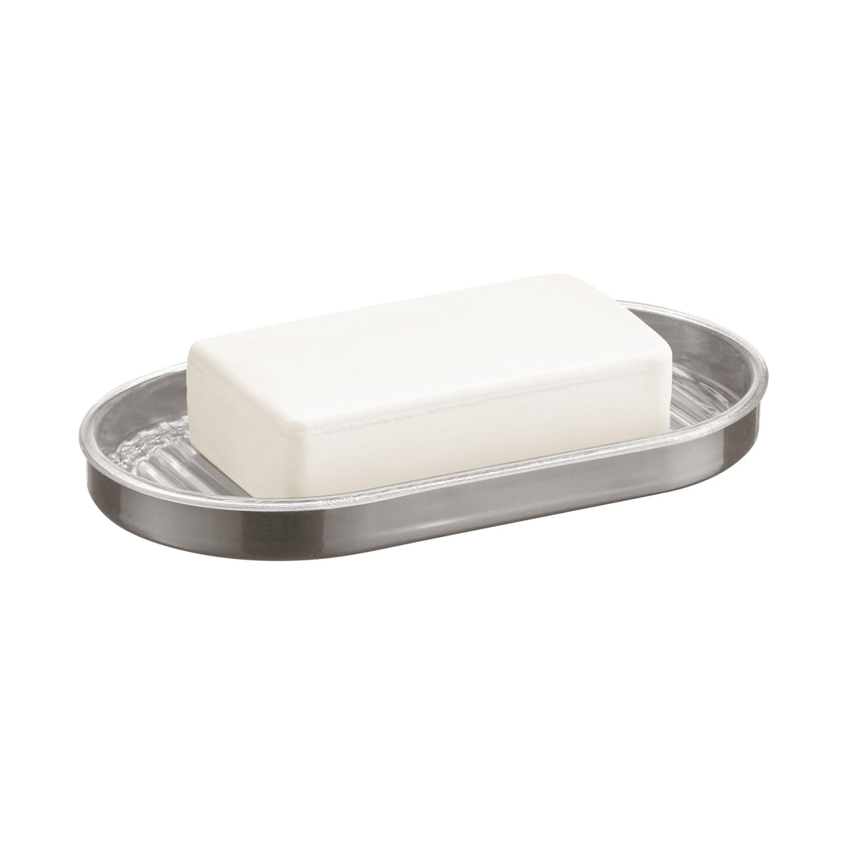 iDesign Soap Dish Holder for Bar Soap, Clear/Brushed Nickel
