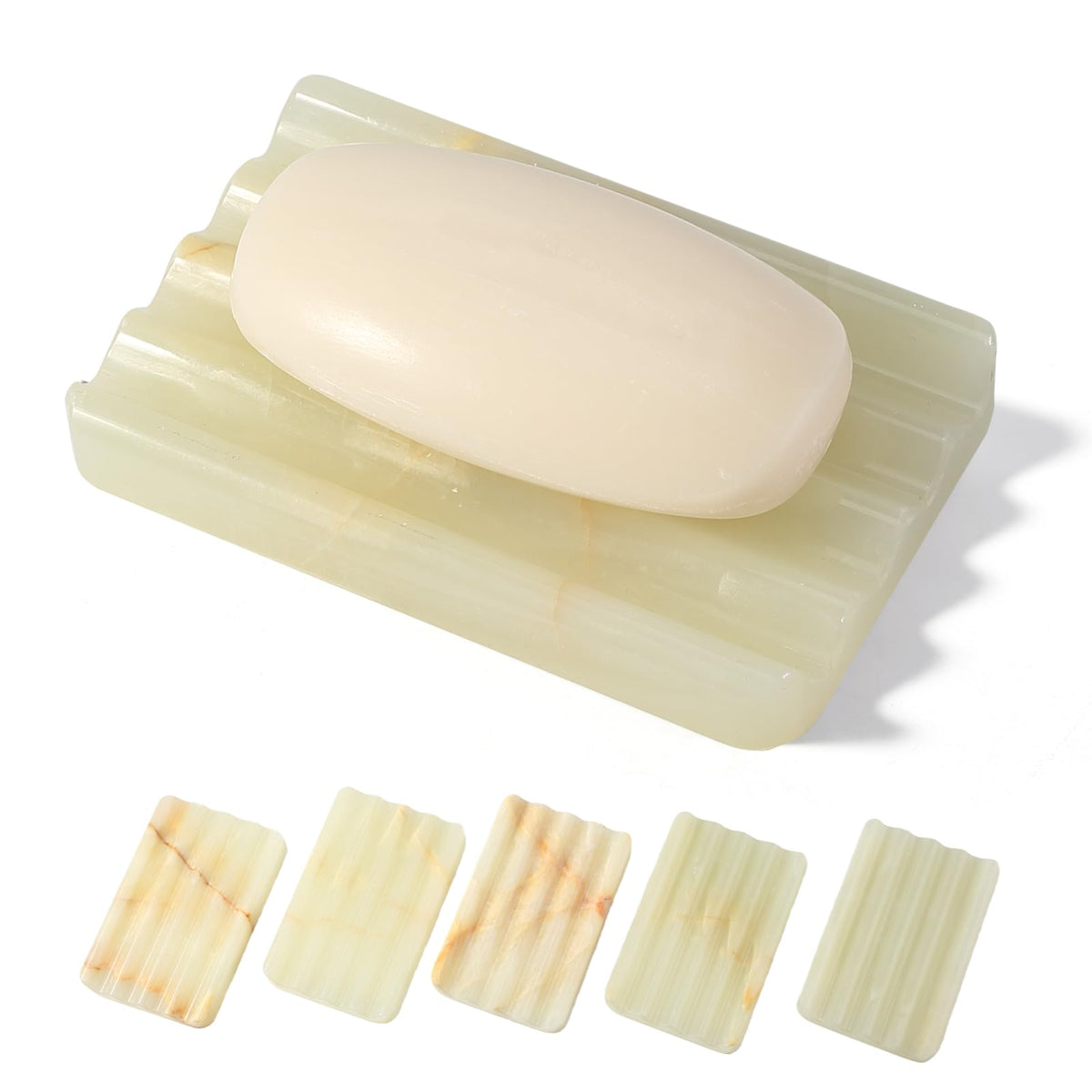 Koville Natural Marble Soap Dish for Bathroom Shower, White Gold Marble Soap Tray for Bathroom, Stone Soap Tray for Sink, Stripe Grooves Soap Saver Keep Soap Bars Dry Easy Clean