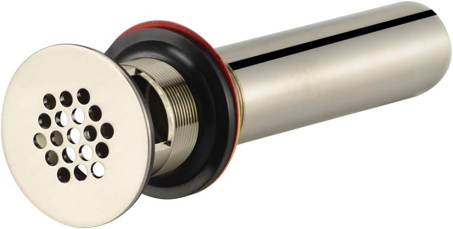Purelux Grid Drain Strainer Assembly with Overflow for Bathroom Sink, Made of Brass Brushed Nickel