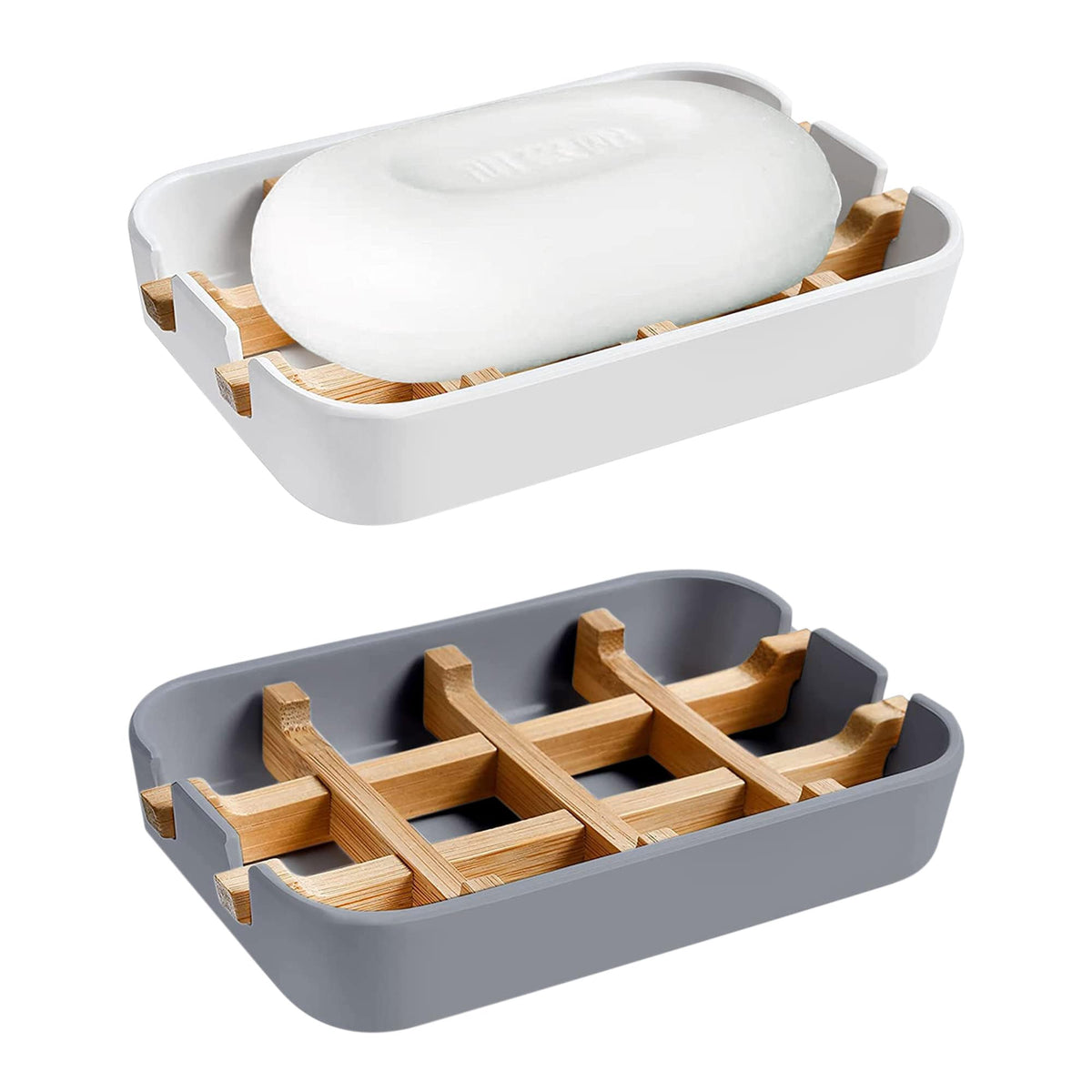 Aoheuo Modern Bamboo Fiber soap Holder and soap Dish Combination (Removable),5.12 Long by 3 Wide, 0.98 inches high, Used in Kitchens, bathrooms, and bar Sinks (White(2 Pack))