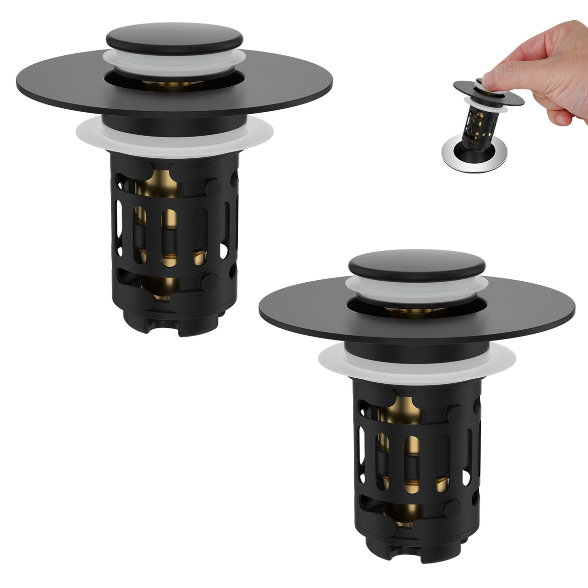 Hibbent 2 Pack Bathroom Sink Drain Strainer, 3 in 1 Pop Up Stopper