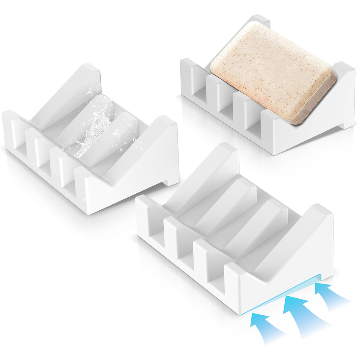 Silicone Soap Dish,3PCS Self Draining Bar Soap Holder,Dark Gray