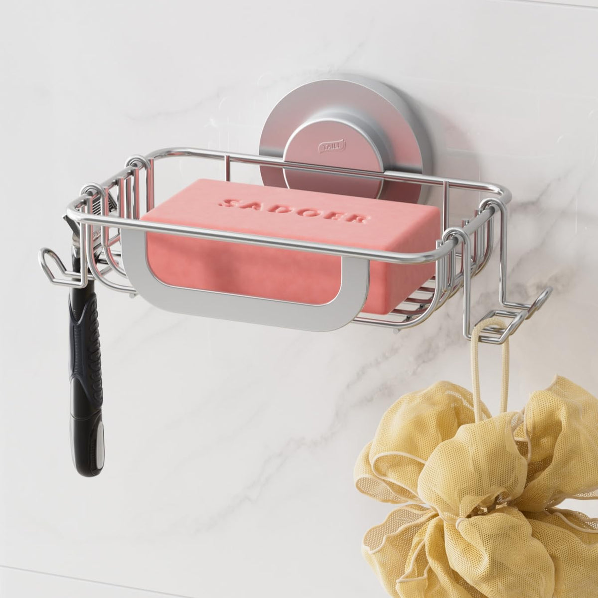 TAILI Soap Holder, Soap Dish Suction Cup with Hooks for Shower Wall, Black