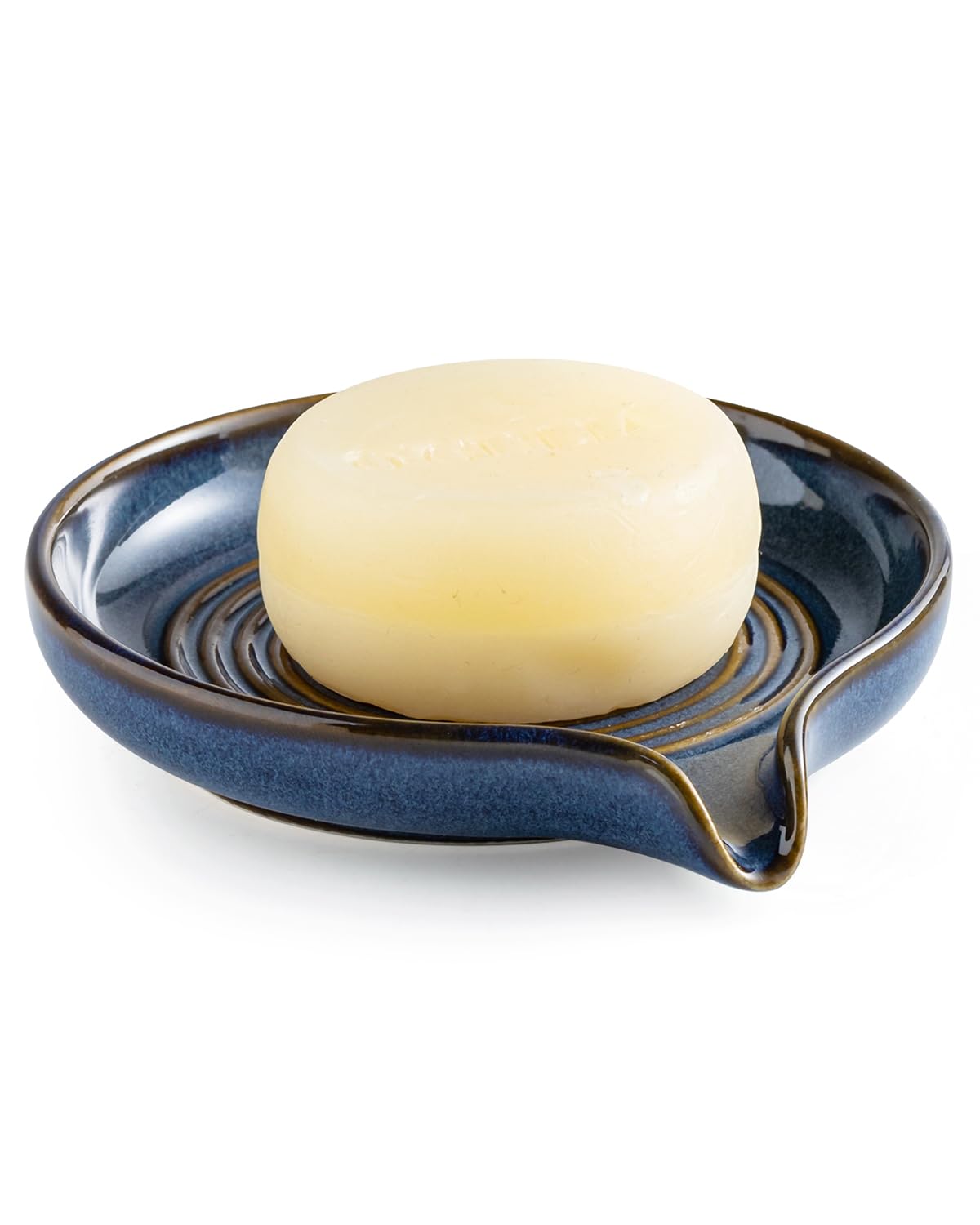 Zoeeker Soap Dish with Waterfall Design, Ceramic Soap Holder for Countertop