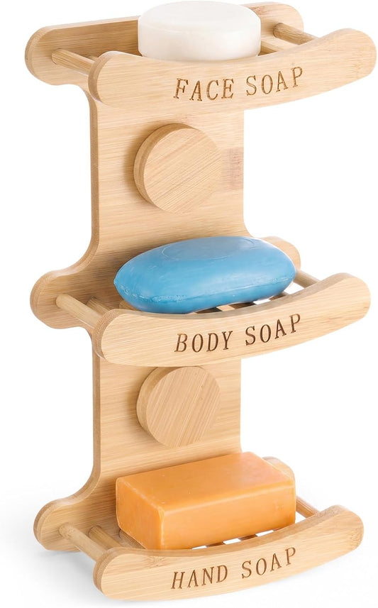 3-Tier Bamboo Soap Holder for Shower, Self Draining