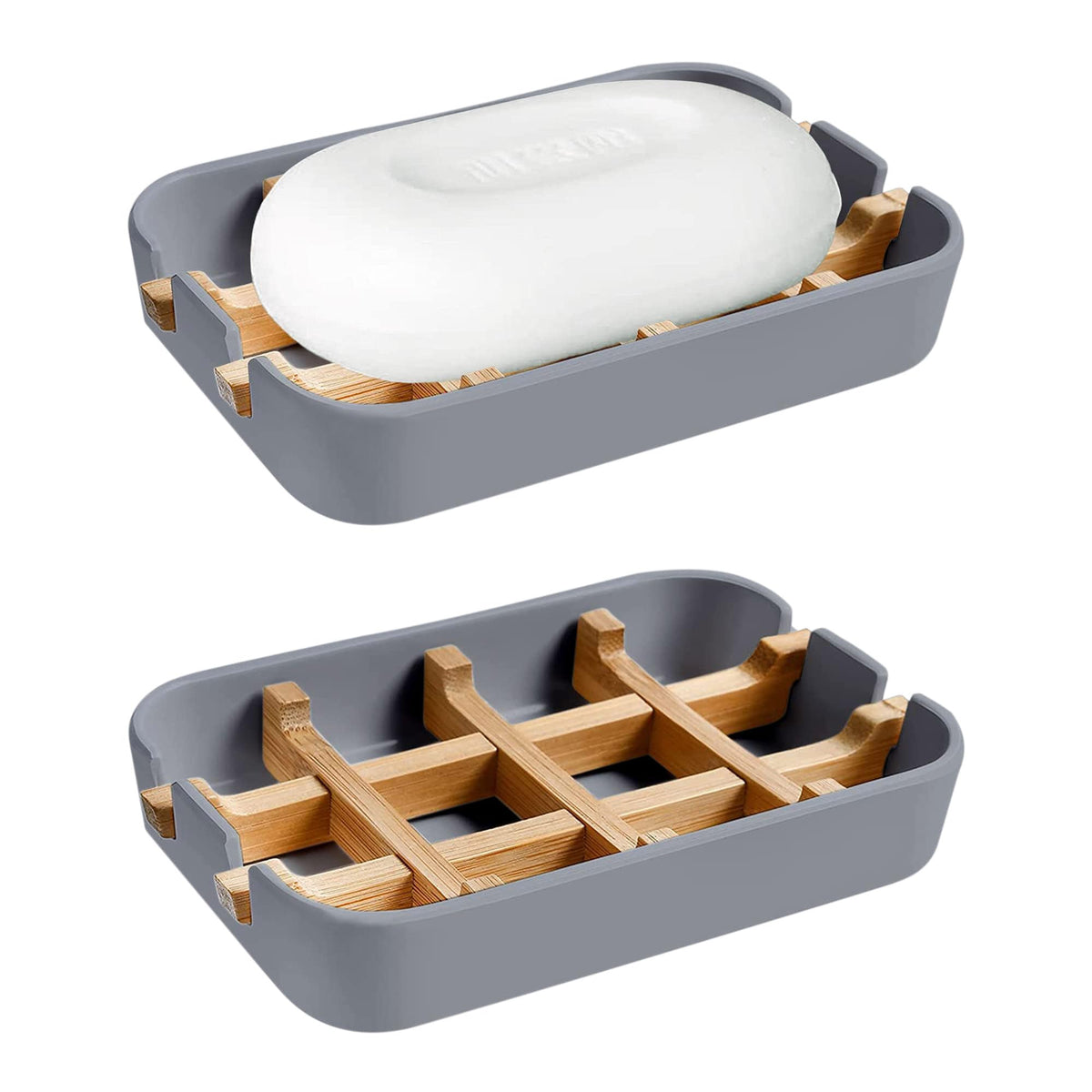 Aoheuo Modern Bamboo Fiber soap Holder and soap Dish Combination (Removable),5.12 Long by 3 Wide, 0.98 inches high, Used in Kitchens, bathrooms, and bar Sinks (White(2 Pack))