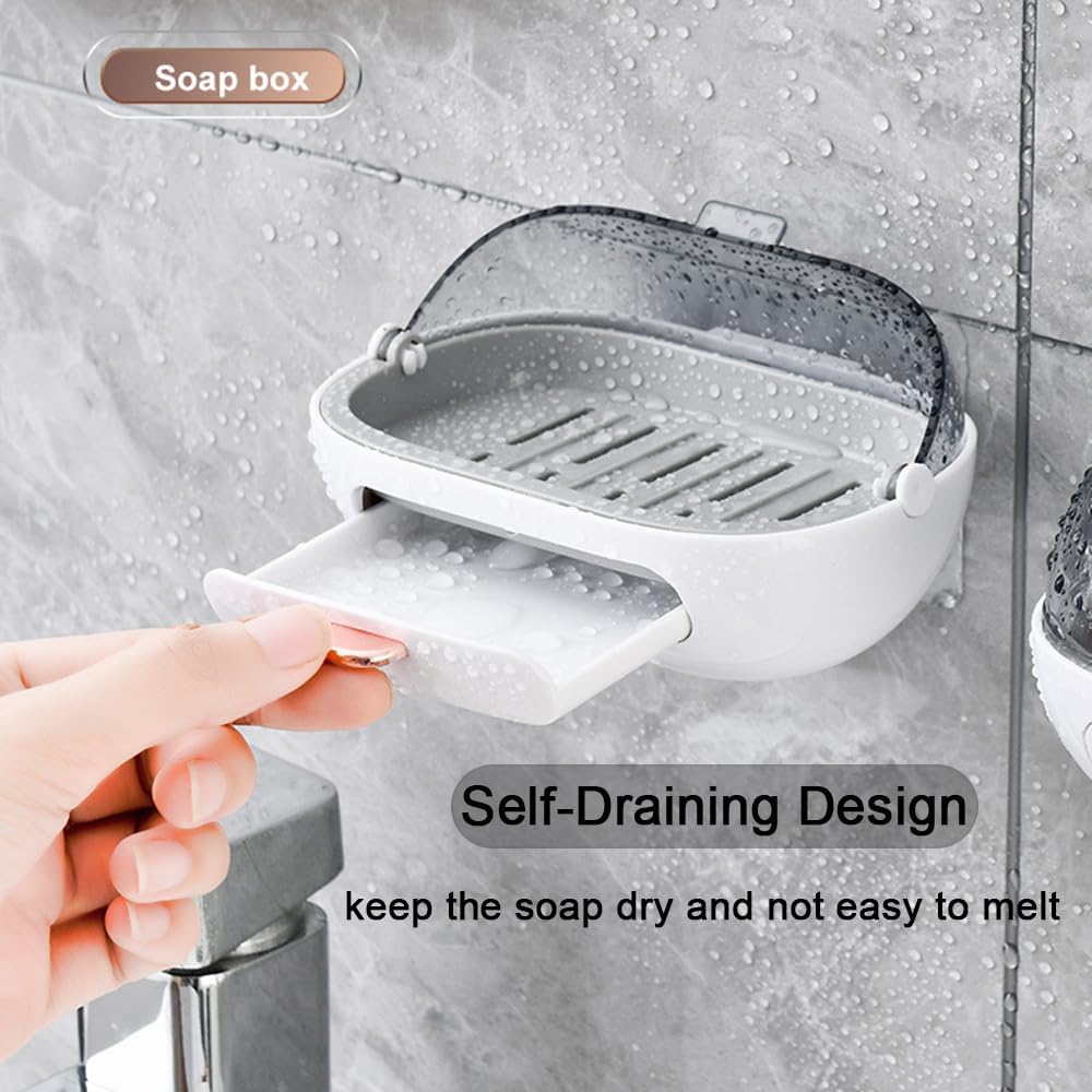 2 Pack Shower Soap Dish Holder with Lid, Bar Soap Container with Drain