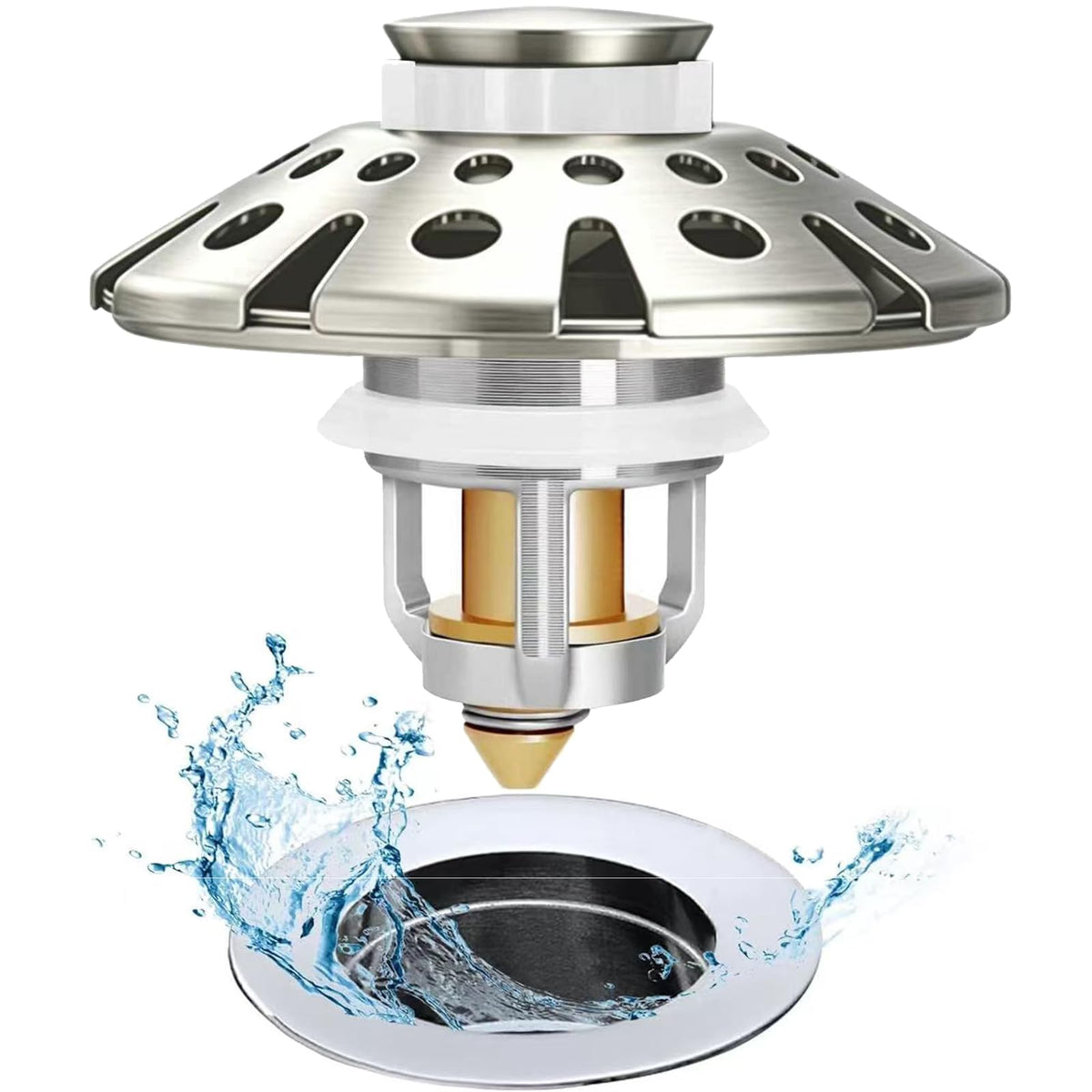 AzWzz Bathroom Sink Stopper with Hair Catcher, Pop Up Sink Drain Strainer