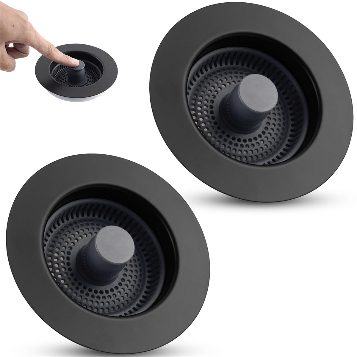Universal 3 in 1 Kitchen Sink Drain Strainer Stopper Combo, Matte Black