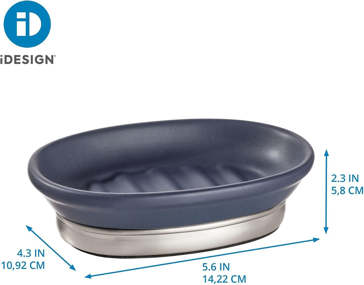 iDesign Soap Dish, Matte Navy/Brushed Nickel