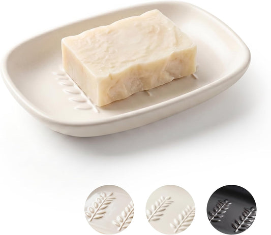 Ceramic Soap Dish for Bathroom, Decorative Bar Soap Holder