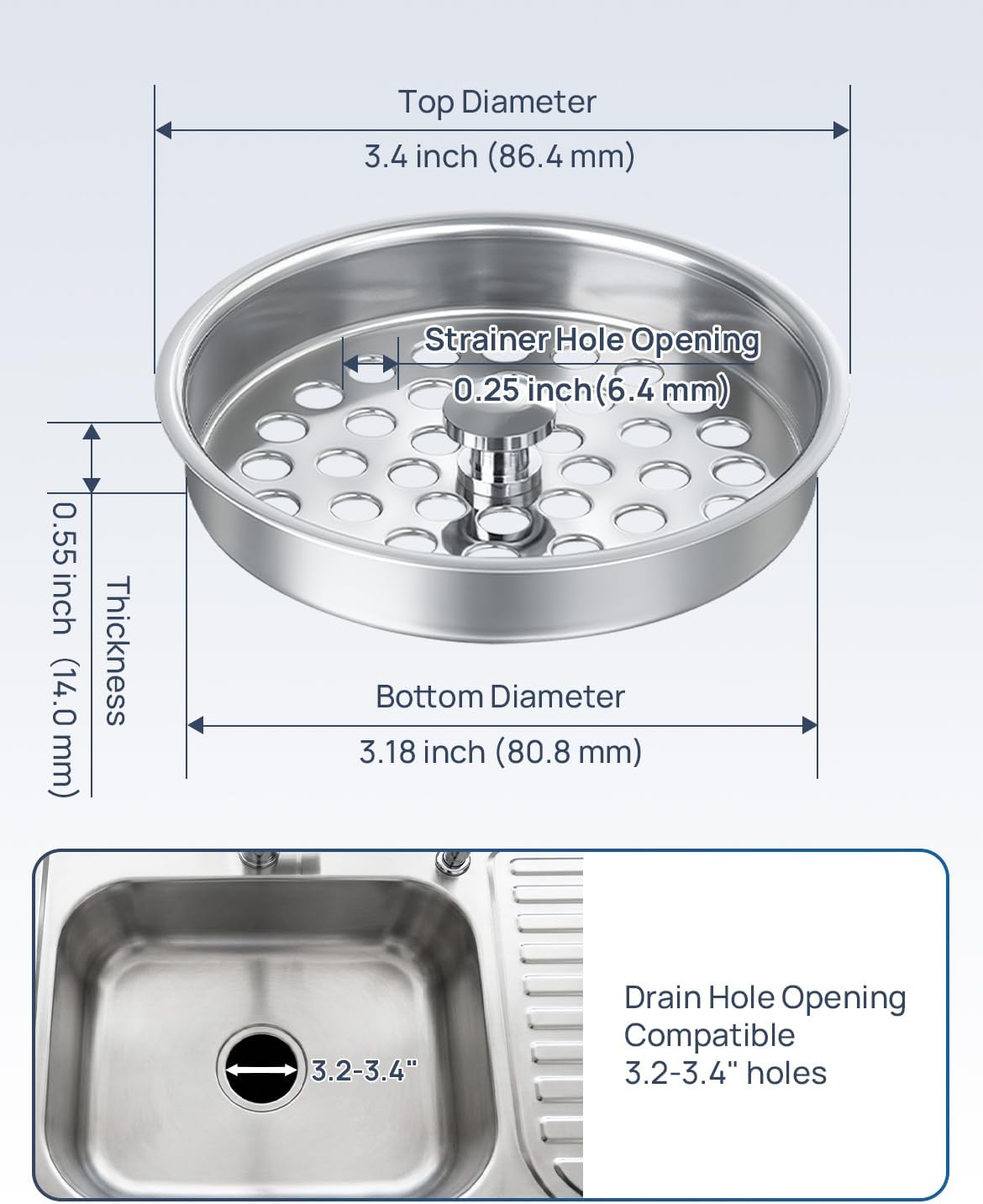 Commercial-Grade Garbage Disposal Basket Strainer Cover, Large Drain Holes
