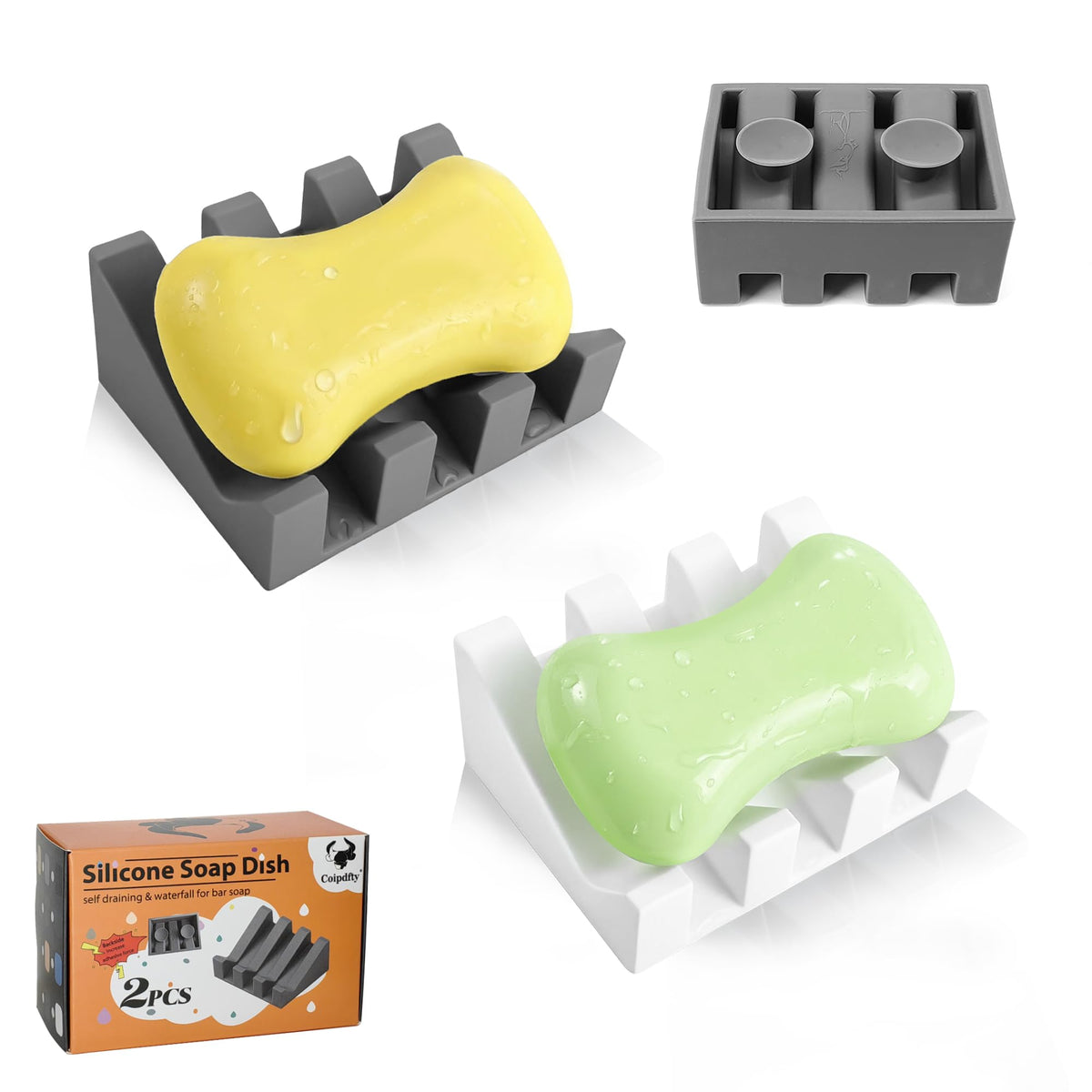 Soap Dish Holder for Shower with Suction Cup, Silicone Soap Holder & Saver Self-Draining Bar Soap Dish Keeps Soap Dry for Bathroom, Kitchen, Bathtub, Extends Soap Life (LightGrey-1Pack)