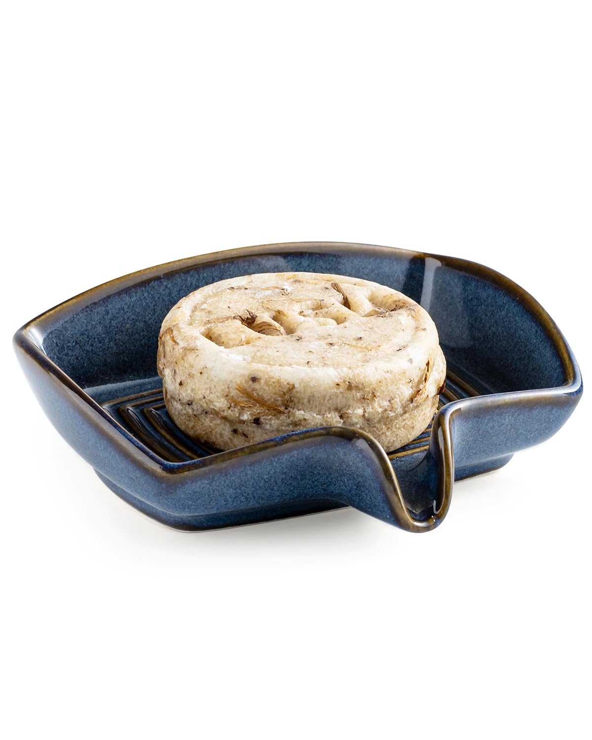 Zoeeker Soap Dish with Waterfall Design, Ceramic Soap Holder for Countertop