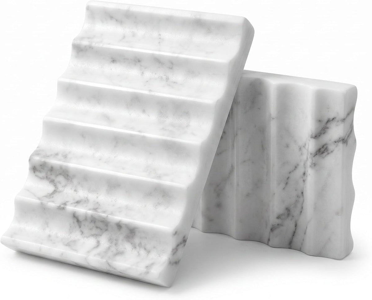 2 Pcs Natural Marble Soap Dish for Shower, Stone Soap Tray for Bathroom