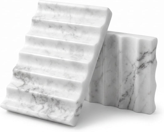 2 Pcs Natural Marble Soap Dish for Shower, Stone Soap Tray for Bathroom