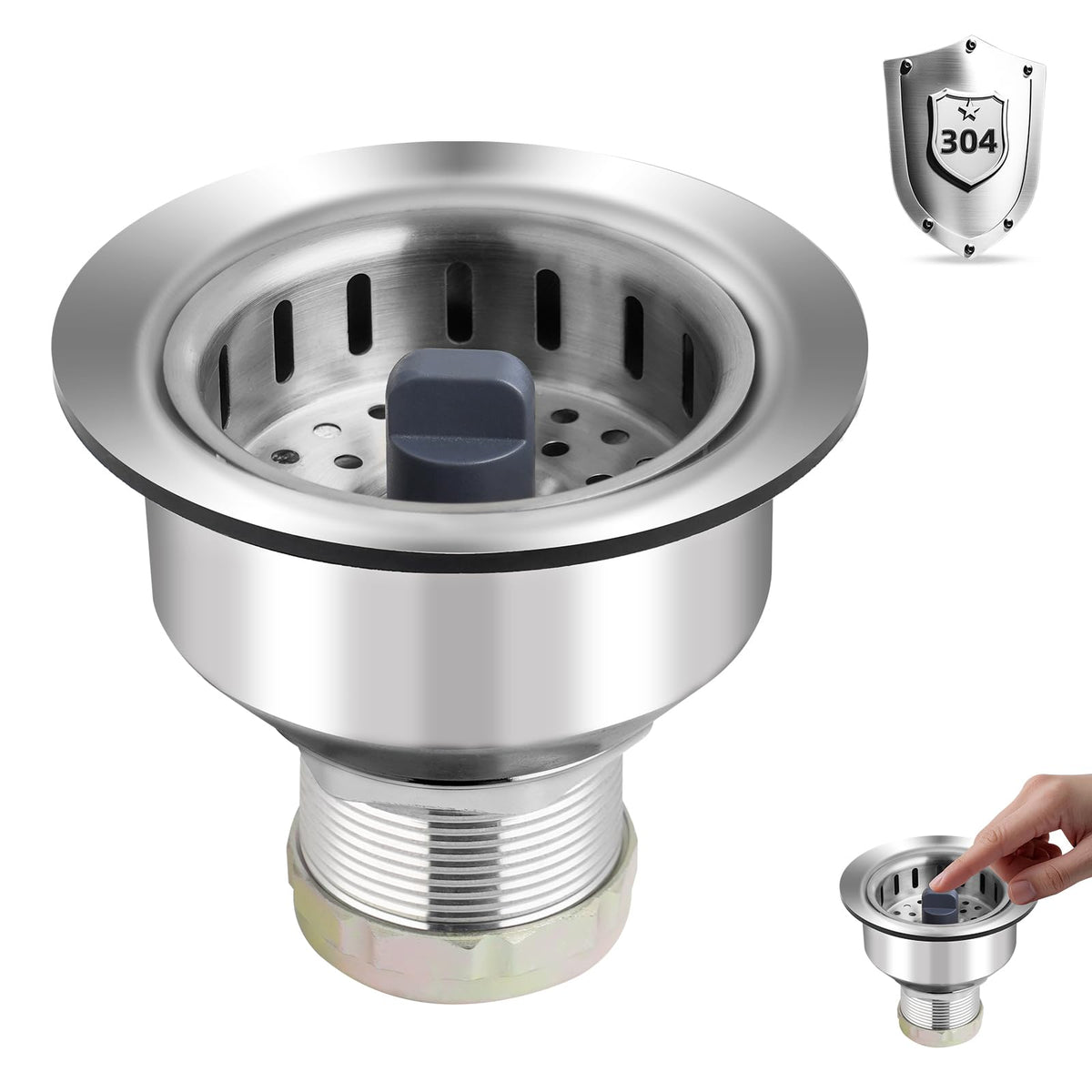 Universal 3 in 1 Kitchen Sink Drain Strainer Stopper Combo, Matte Black