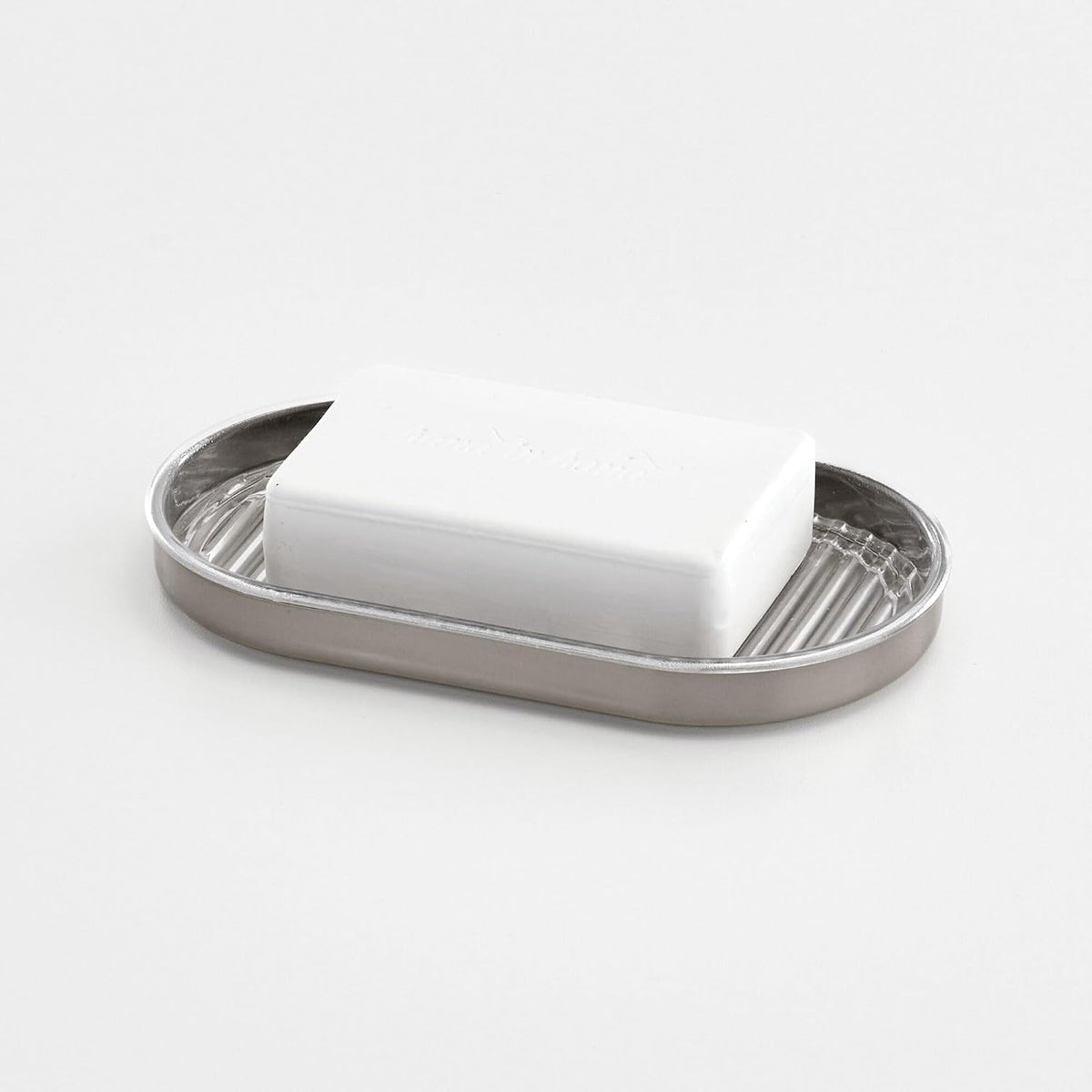 iDesign Soap Dish Holder for Bar Soap, Clear/Brushed Nickel