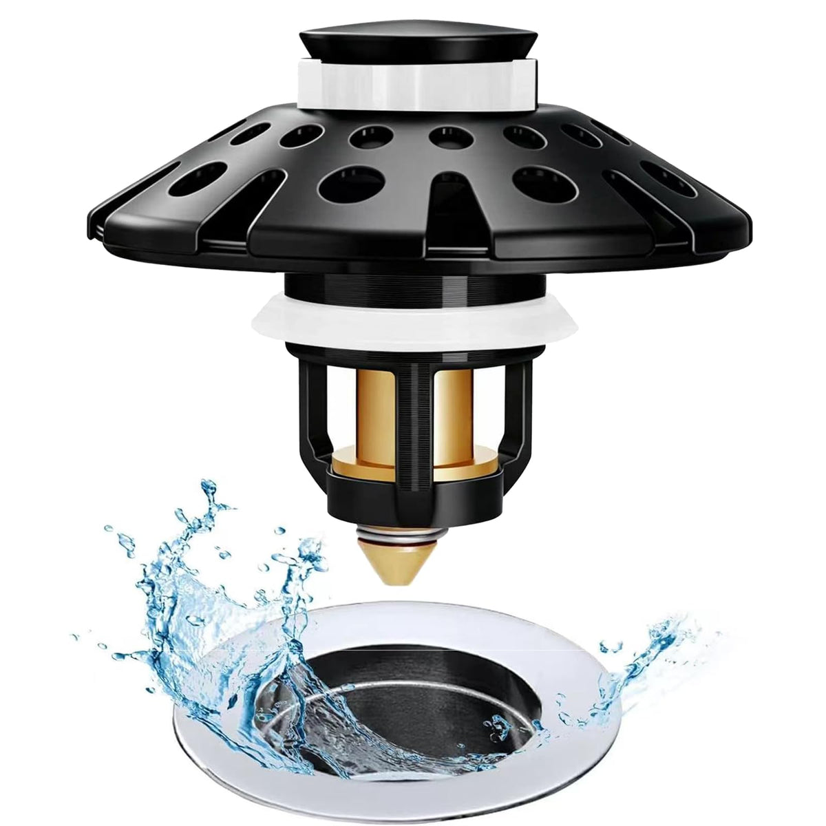 AzWzz Bathroom Sink Stopper with Hair Catcher, Pop Up Sink Drain Strainer
