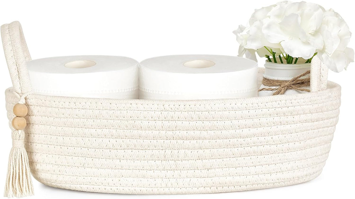 Mkono Toilet Paper Basket, Boho Bathroom Decor, Small Storage Organizer