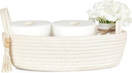 Mkono Toilet Paper Basket, Boho Bathroom Decor, Small Storage Organizer
