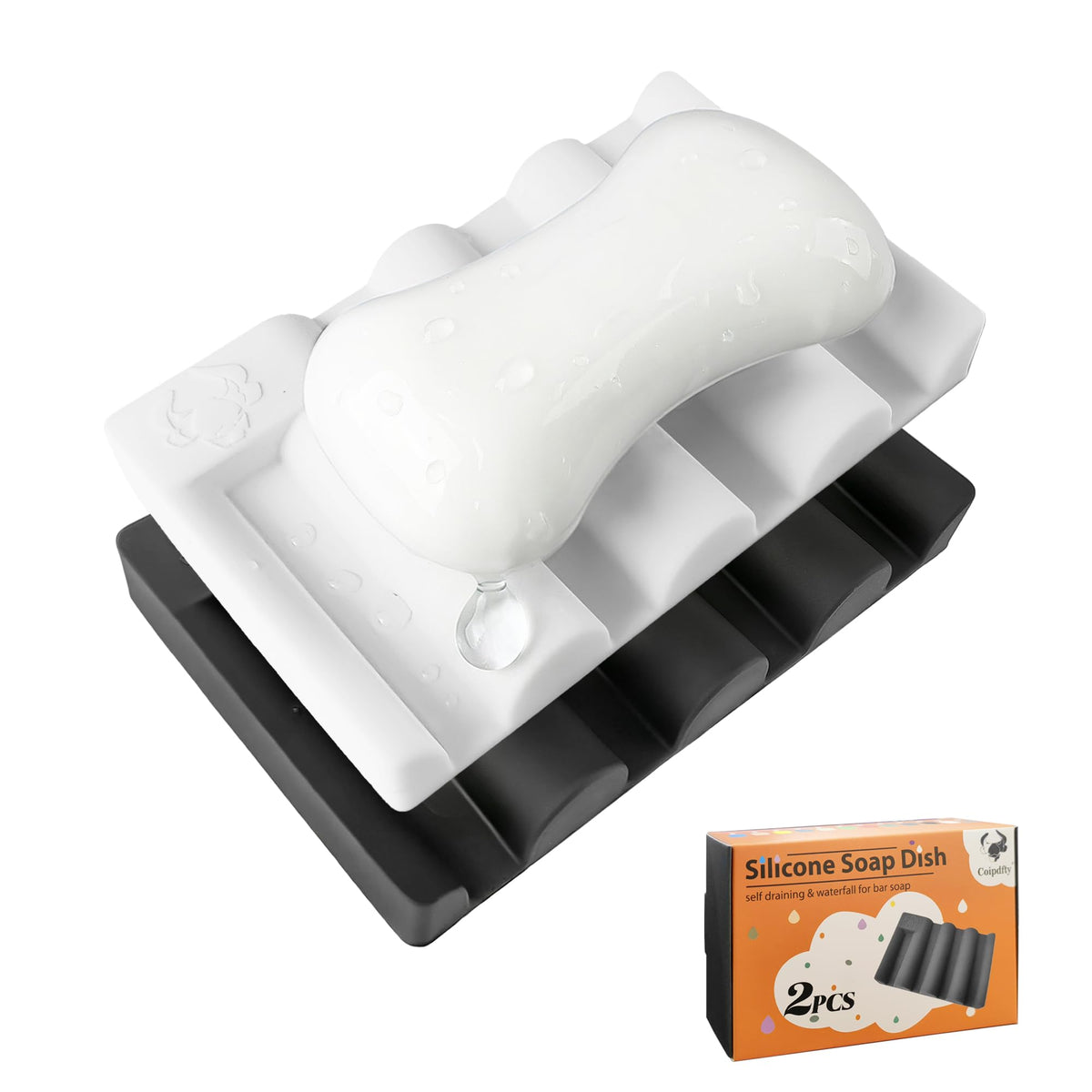Silicone Soap Dish,Self Draining Soap Holder Perfect for Shower,Bathroom Sink,Kitchen Sink & Travel,Non-Slip Bar Soap Holder Extend Soap Life,Keep Soap Bars Dry & Easy Cleaning Black-2Pcs