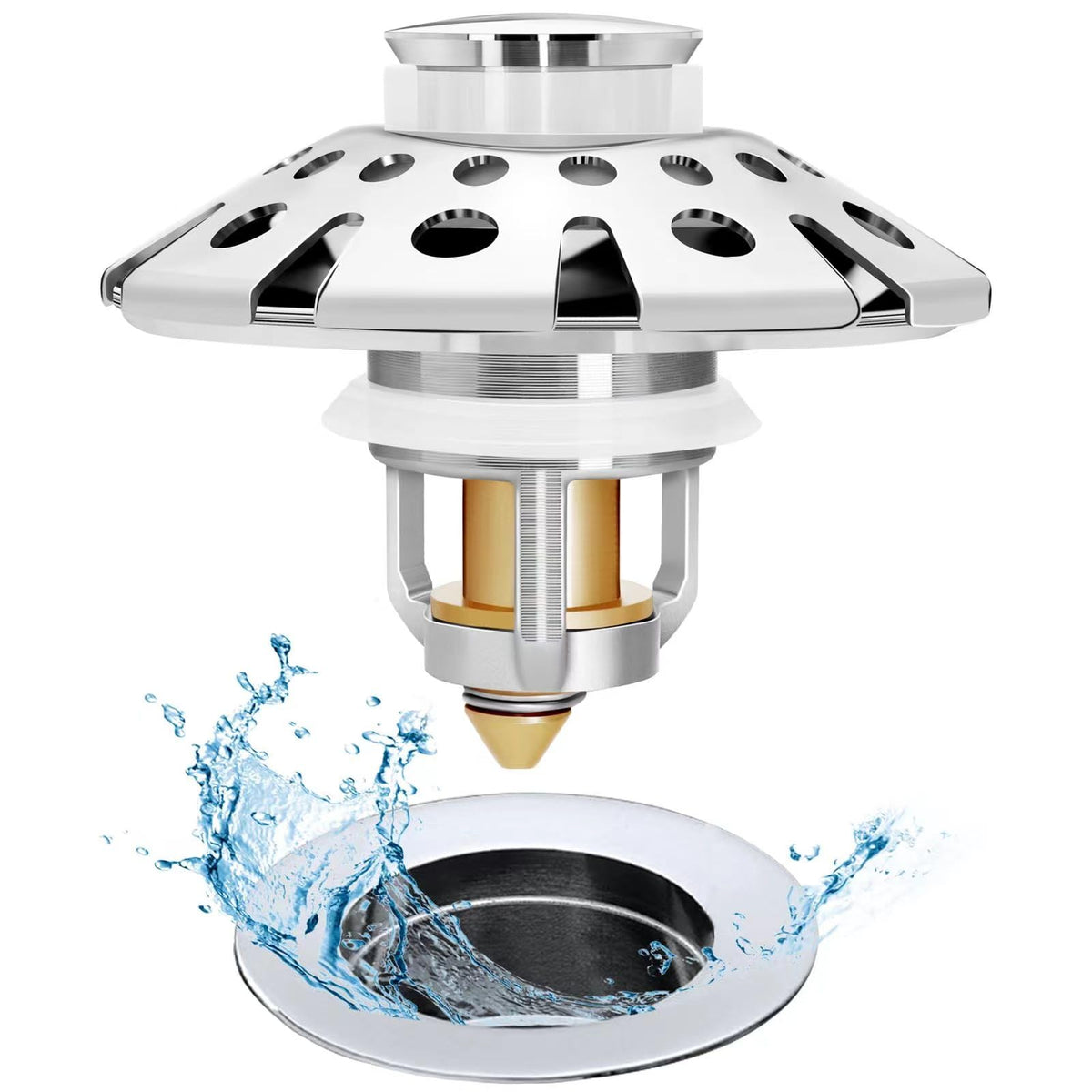 AzWzz Bathroom Sink Stopper with Hair Catcher, Pop Up Sink Drain Strainer