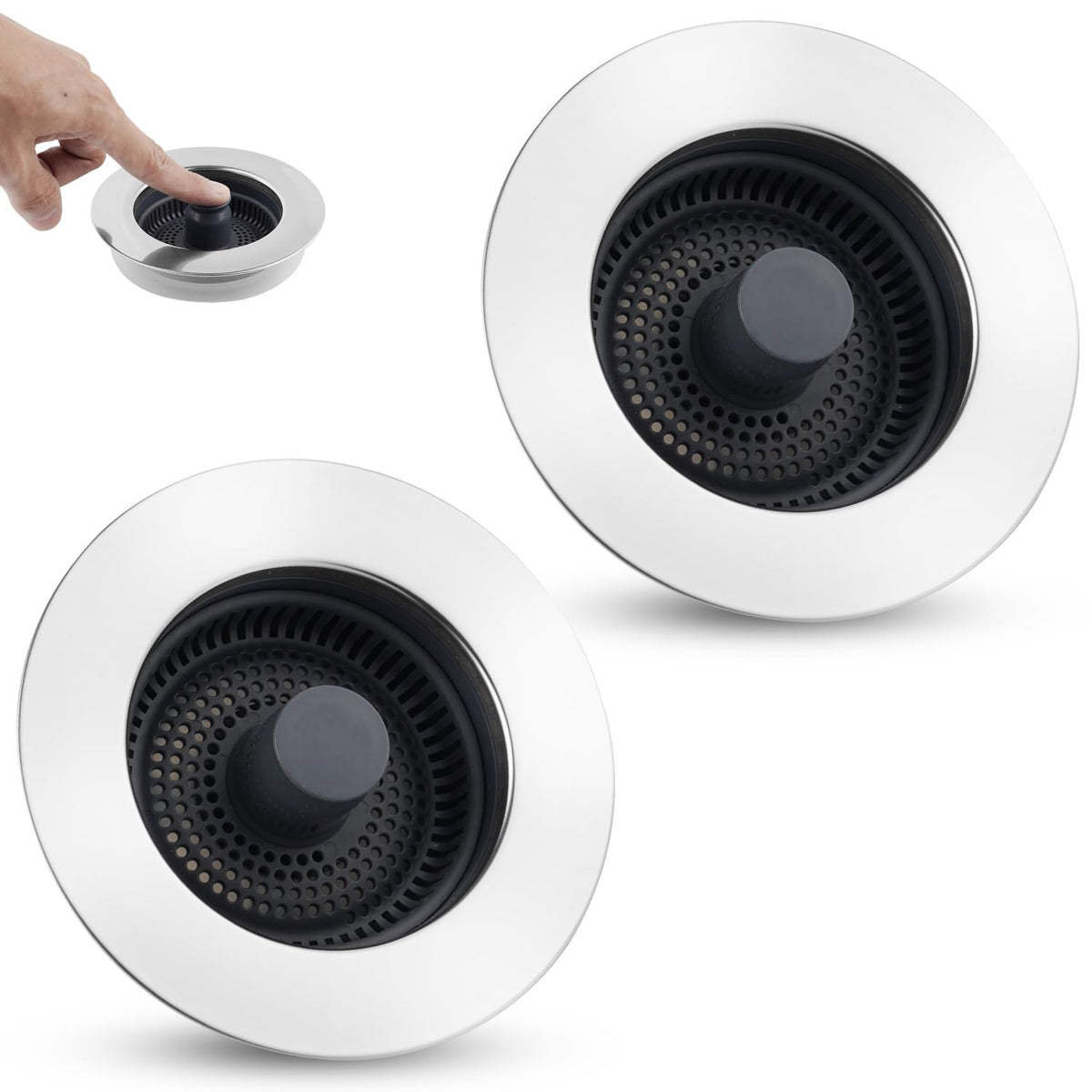 Universal 3 in 1 Kitchen Sink Drain Strainer Stopper Combo, Matte Black