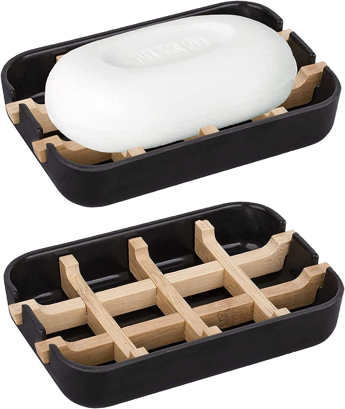 Aoheuo Modern Bamboo Fiber soap Holder and soap Dish Combination (Removable),5.12 Long by 3 Wide, 0.98 inches high, Used in Kitchens, bathrooms, and bar Sinks (White(2 Pack))