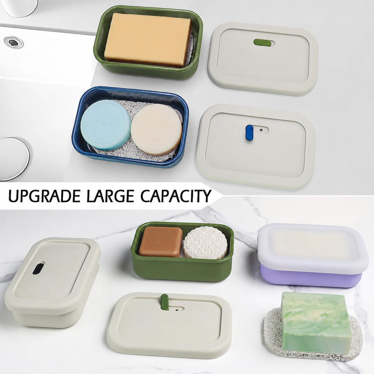 AIDIMMING Large Shampoo Bar Travel Case, Silicone Travel Soap Case, Green
