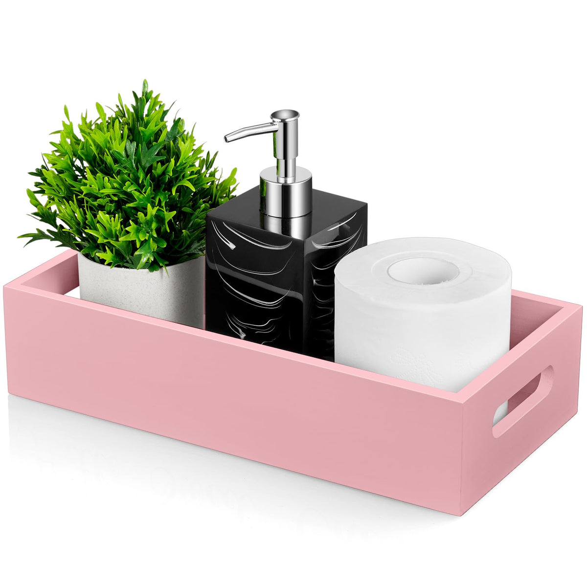 ALELION Acacia Wood Bathroom Storage Basket for Organizing - Toilet Paper Basket with Handle for Back of Toilet Tank Top Topper - Small Narrow Baskets for Kitchen Pantry Garage Laundry Room Storage