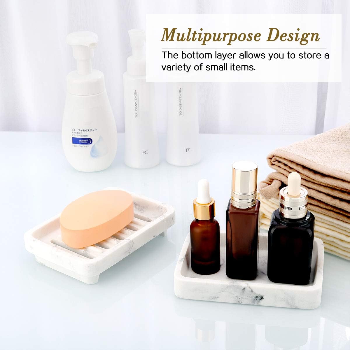 MoKo Soap Dish, Dual-Layer Resin Bar Soap Tray Container Box Case Holder