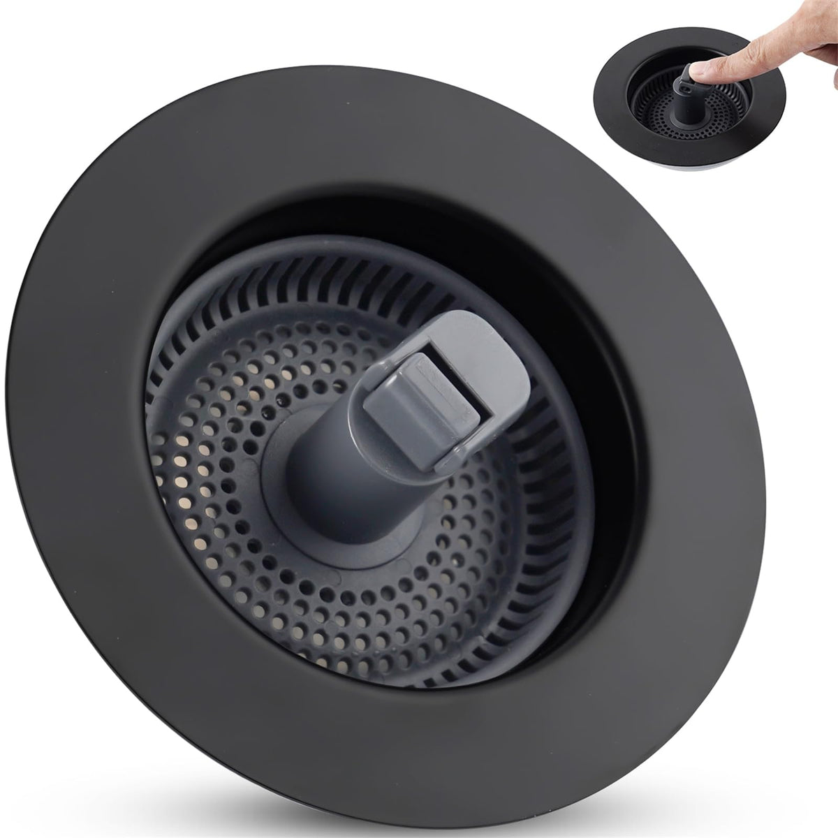 Universal 3 in 1 Kitchen Sink Drain Strainer Stopper Combo, Matte Black