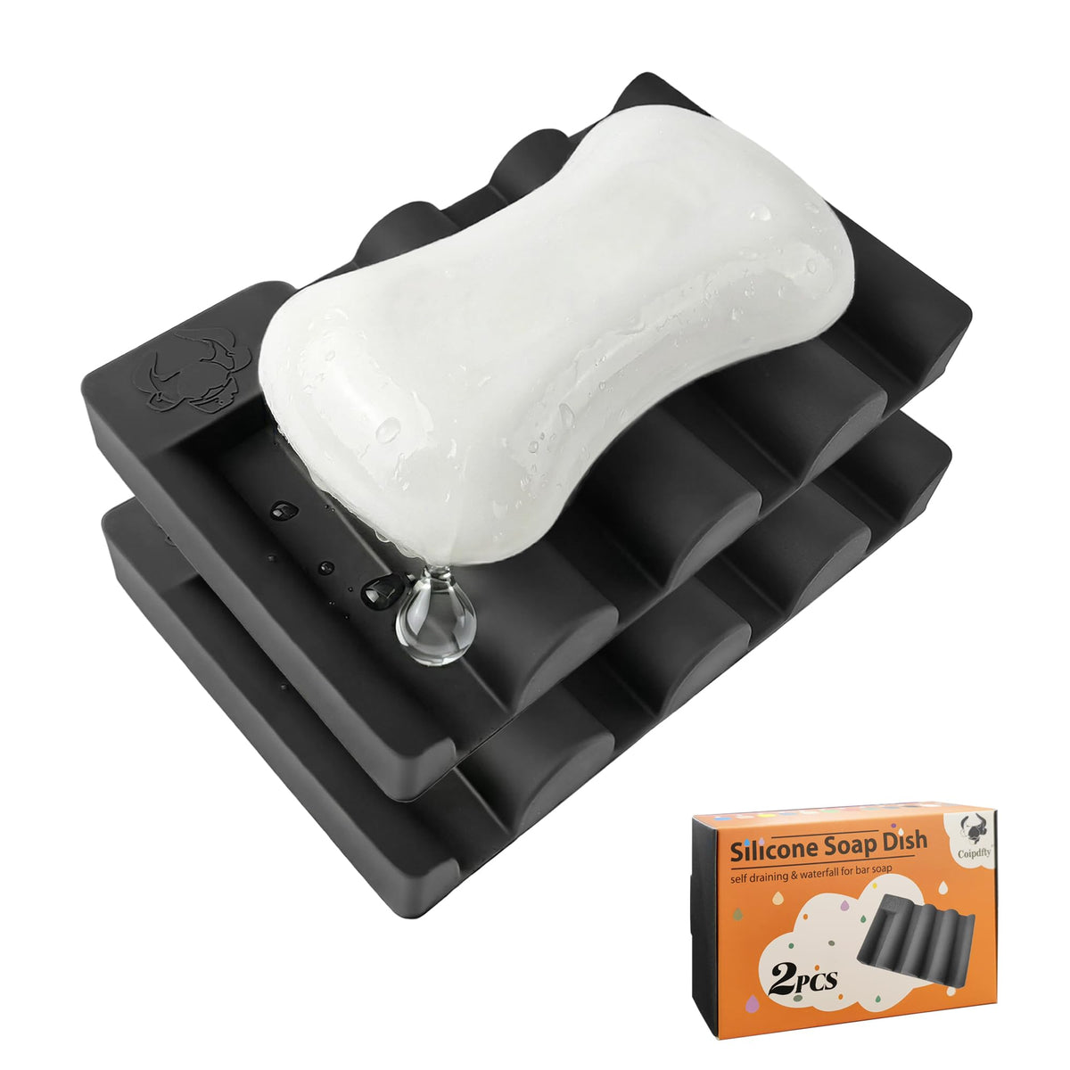 Silicone Soap Dish,Self Draining Soap Holder Perfect for Shower,Bathroom Sink,Kitchen Sink & Travel,Non-Slip Bar Soap Holder Extend Soap Life,Keep Soap Bars Dry & Easy Cleaning Black-2Pcs