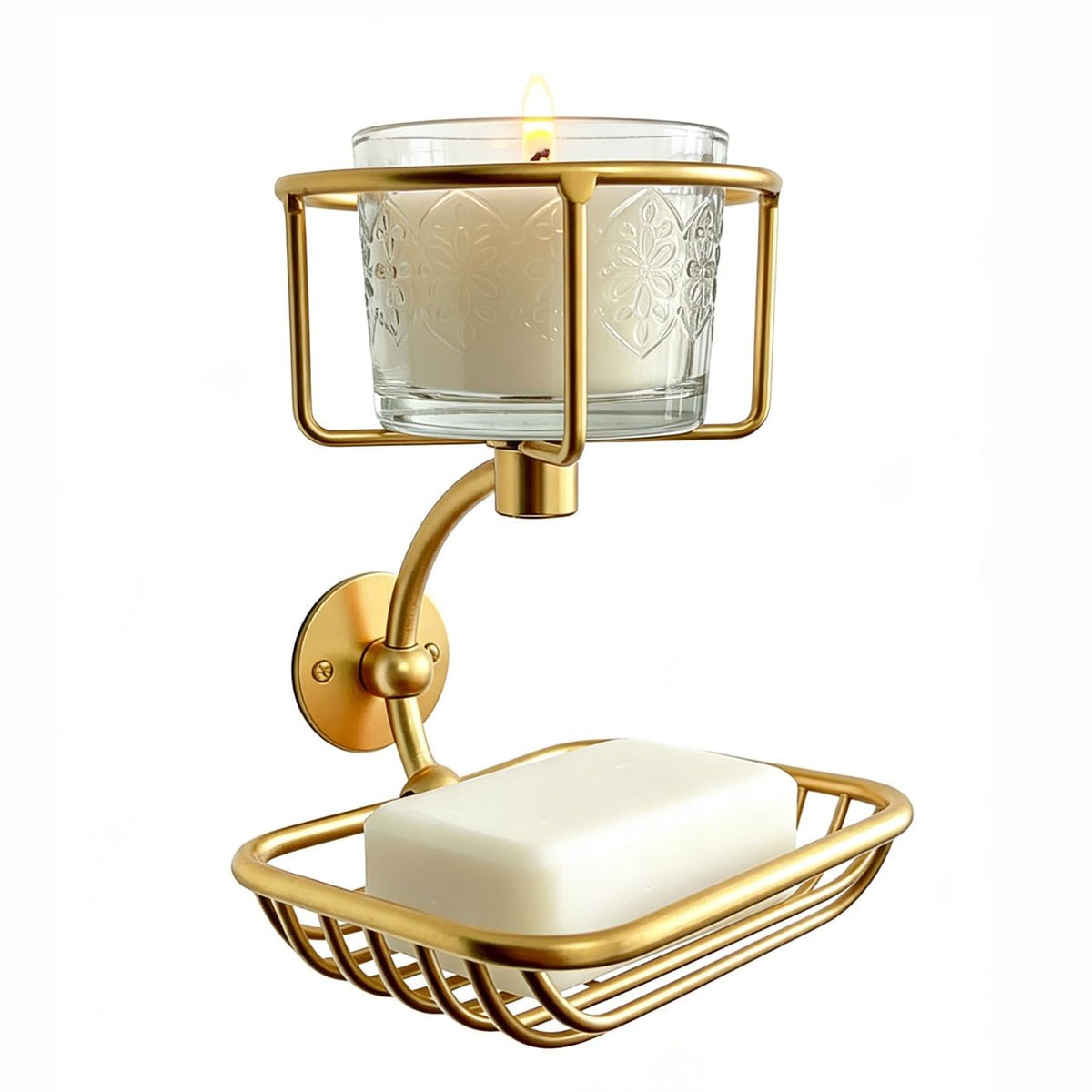 Wall Mounted Bar Soap Holder with Candle & Vase Holder, Farmhouse Soap Dish for Shower Wall, 2-Tier Rustproof Sponge & Soap Organizer for Bathroom, Black Bathroom Wall Decor