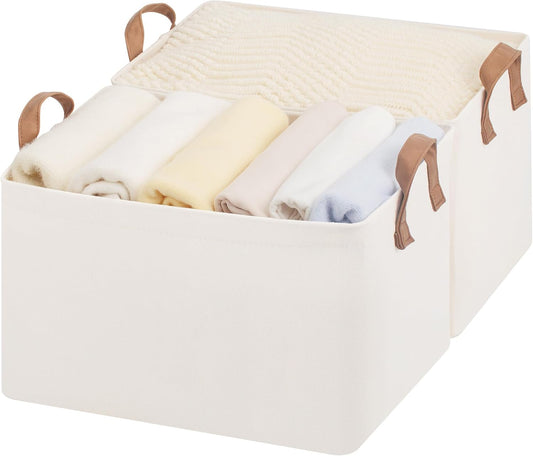 StorageWorks Storage Basket for Shelves, Storage Bins, Beige, 2-Pack