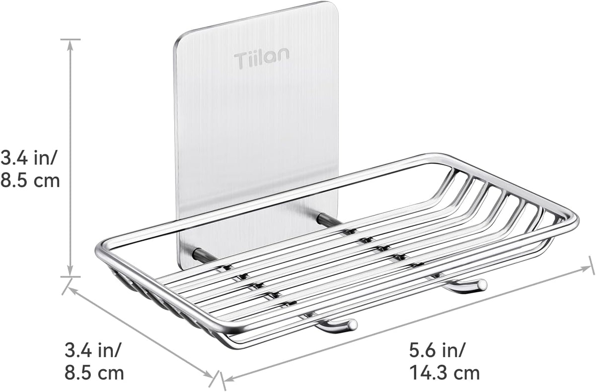 Self Adhesive Bar Soap Dish for Shower, Bathroom Soap Holder Wall Mount – Stainless Steel, Silver