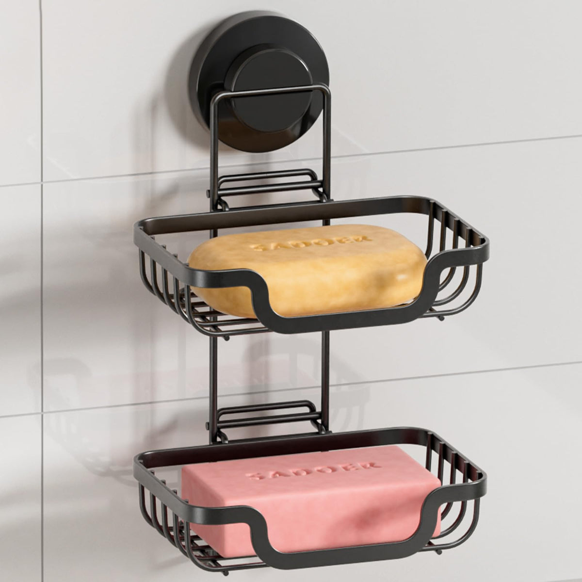LEVERLOC Bar Soap Holder with Hooks, Suction Cup Soap Dish Stainless Steel