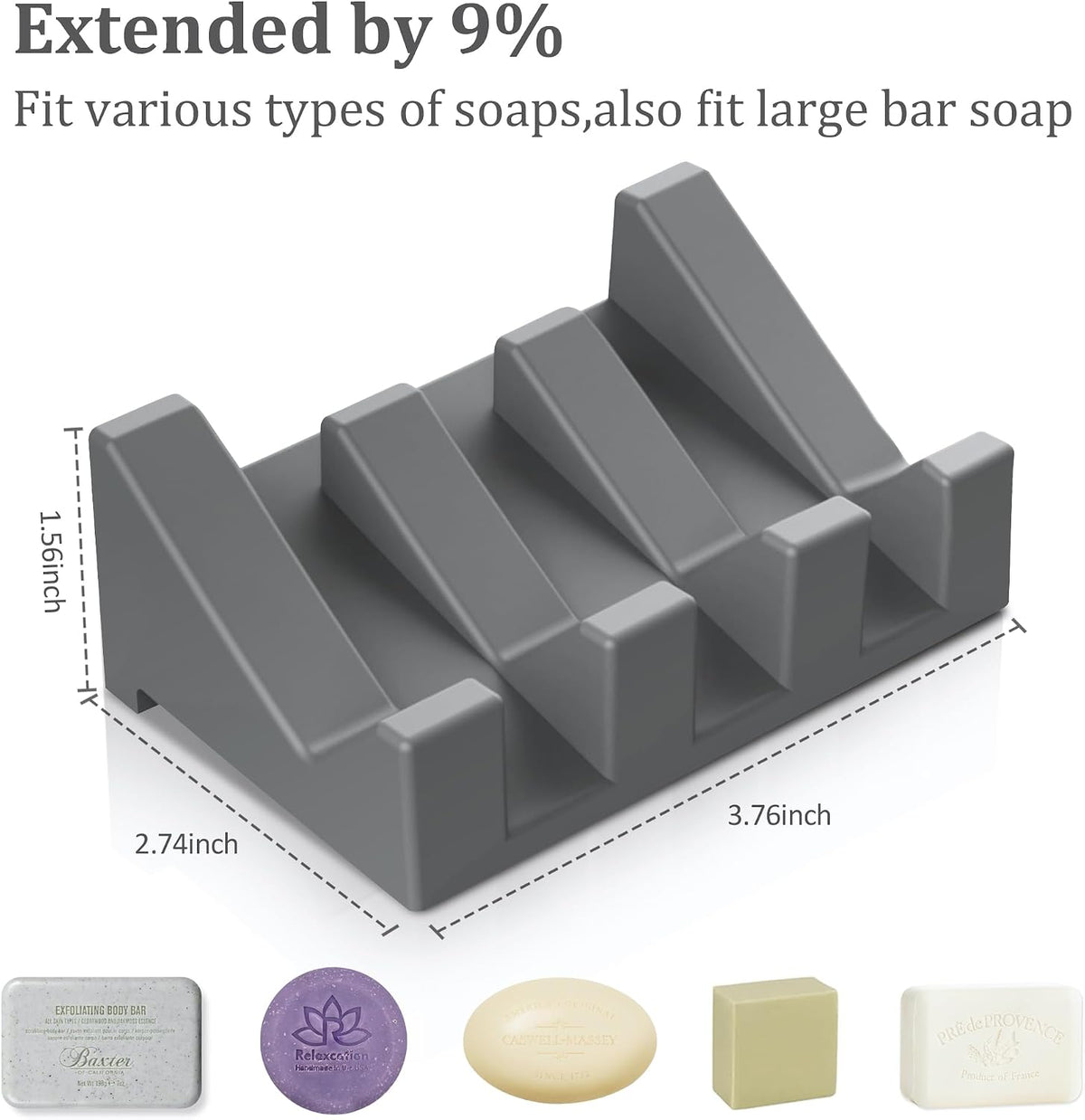 Silicone Soap Dish,3PCS Self Draining Bar Soap Holder,Dark Gray