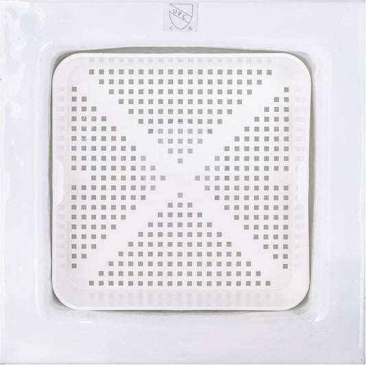 8.5-inch Floor Sink Drain Cover Alternative, Square Drain Basket for Restaurants, Use Below 3 Compartment Sink. Sink Strainer with 0.19-inch Holes, Versatile Plastic Drain Screen Basket