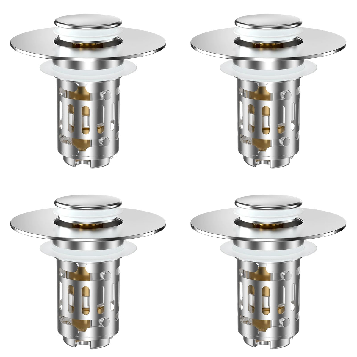 Hibbent 2 Pack Bathroom Sink Drain Strainer, 3 in 1 Pop Up Stopper