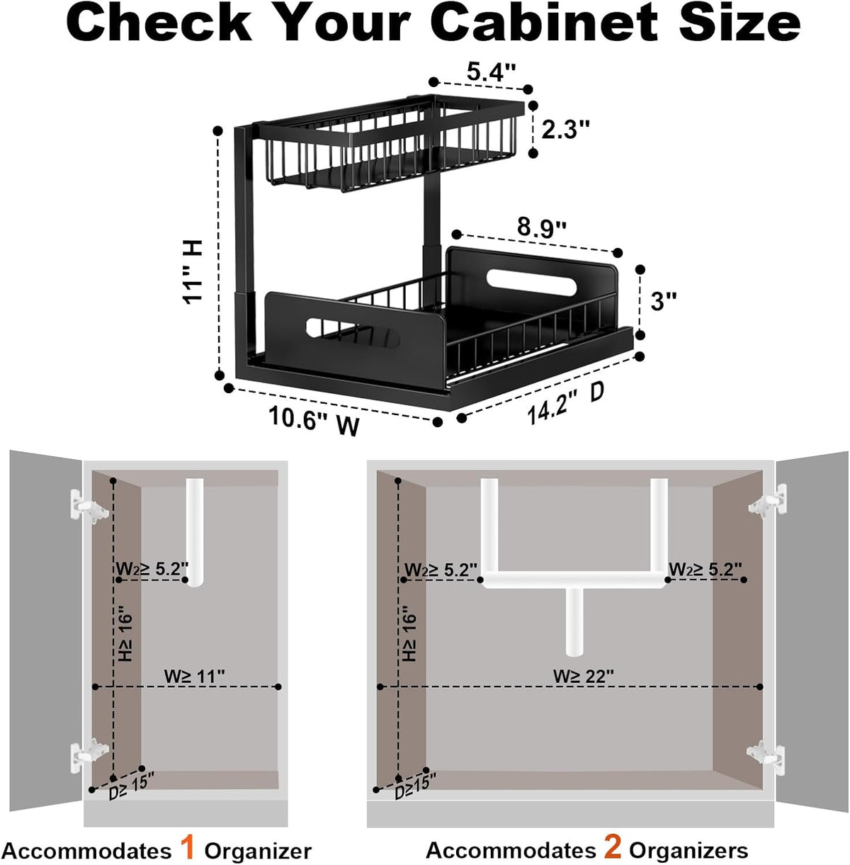 REALINN Under Sink Organizer, L-Shaped 2 Tier Pull Out Cabinet Organizer