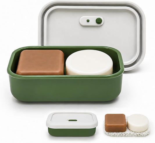 AIDIMMING Large Shampoo Bar Travel Case, Silicone Travel Soap Case, Green